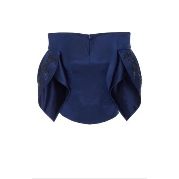 NWT $3K ZAC POSEN DOUBLE FACED DUCHESS SATIN BEADED OFF THE SHOULDER TOP SIZE 8 - Picture 2 of 7